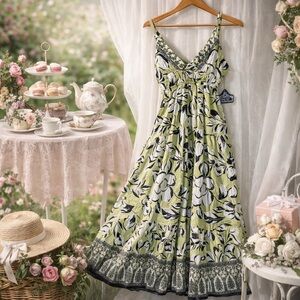 Angie Green, White & Black Floral Maxi Dress NWT